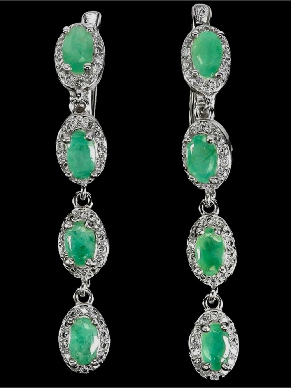 3.81ct Emerald Topaz white Dangle Earrings 925 Silver Genuine Authentic Natural - Picture 9 of 11